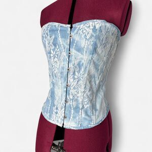 NWOT Light Wash Denim White Lace Corset with Boning Plus Size 2XL